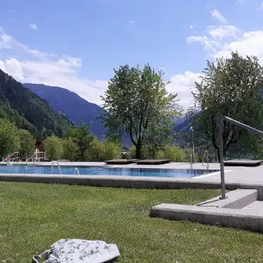 Pool with a view of the mountains and green meadows at Hotel Steindlwirt, Dorfgastein.